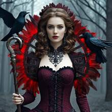 1 件哥特式蕾丝立领巴洛克风格立领女王领带羽毛维多利亚时代万圣节吸血鬼服装 - 彩色 - 查看 11