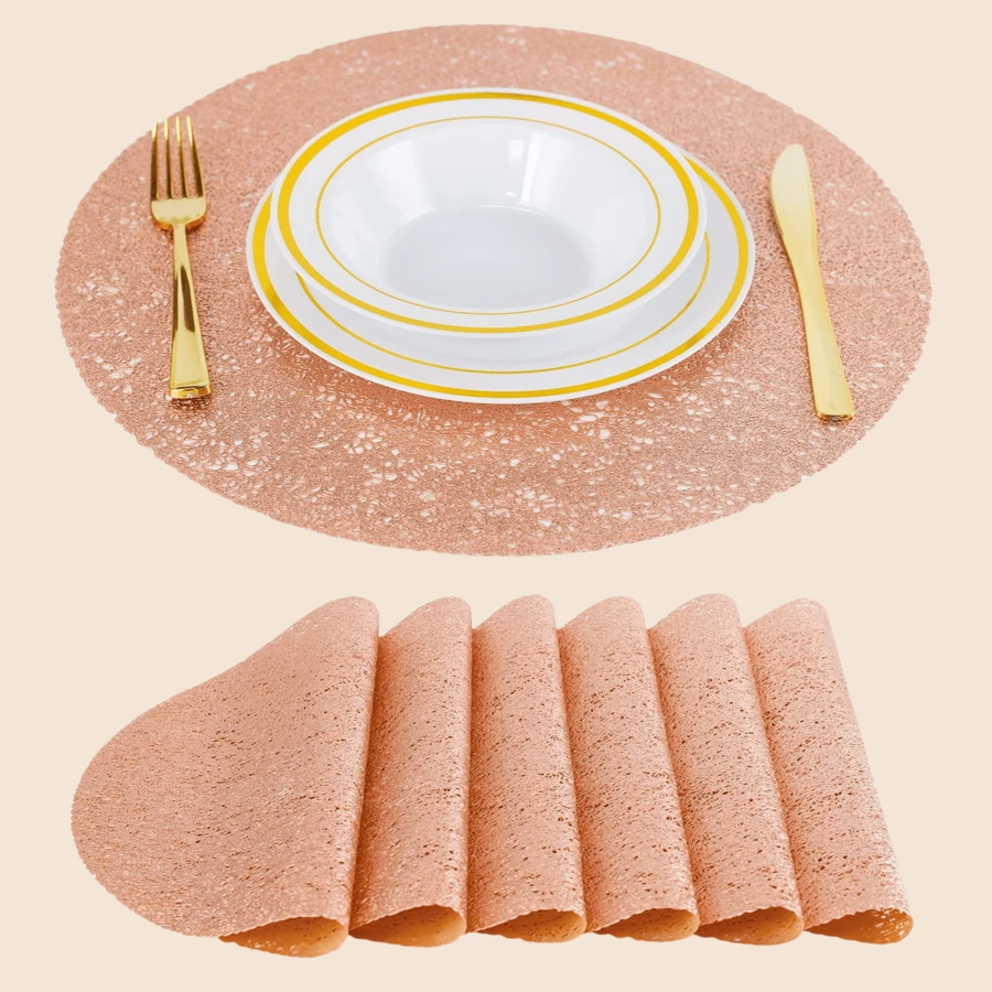 1 peça de jogo americano de folha de ouro de PVC oco de estilo europeu de luxo, design minimalista de cor sólida, formato redondo/quadrado, adequado para casamento, festa, feriado, restaurante de estilo ocidental, banquete de hotel - Multicolorido - Ver 1