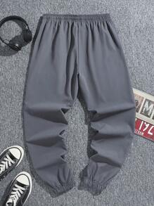 Men's Casual Rivets Detail Drawstring Waist Tapered Cargo Pants - Grey - View 2