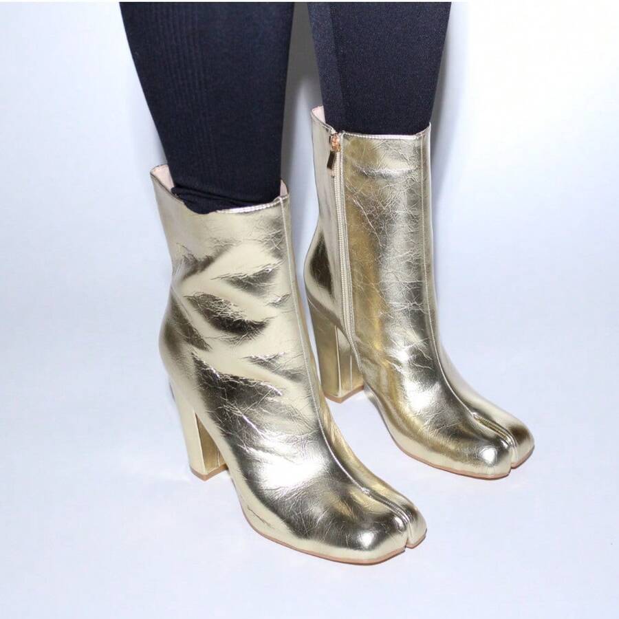 Womens Block Heel Ankle Bootie - Gold - View 1