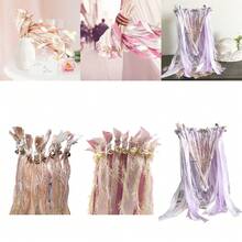 6 PCS Wedding Ribbon Sticks Wands With Bell, Ribbon Streamer Silk Fairy Wand With 3 Ribbons For Wedding Send Off Idea, Bridal Shower And Ceremony Event - Multicolor - View 11