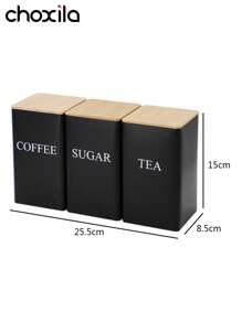 Cirelle 1 pieza Lata de almacenamiento de café, té y aperitivos, lata cuadrada de arte de hierro con tapa de bambú para exhibición de granos de café