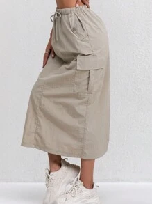 Americana Women's Cargo Skirt, Vintage Style, Lightweight Breathable Fabric, Multiple Pockets, A-Line, High Waist, Slit, Slimming