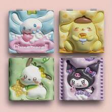 Sanrio 1 pieza Espejo plegable de vanidad encantador con gatito y calabaza - Acabado metálico pulido, acabado de cristal, sin perfume, diseño de dibujos animados, adecuado para el uso en tocador