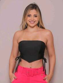 Women's Cropped Top With Band And Tie With Suplex Cup Strapless Blogueirinha One Size - Fits Sizes 36 To 42 - 墨綠色 - 查看 2