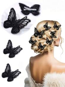 6/12 pièces Pinces à cheveux avec nœud en dentelle, accessoires de cheveux romantiques pour la Saint-Valentin, polyvalents pour l'intérieur/extérieur, convenant pour les concerts, fêtes, mariages, séances photos, ornements de cheveux en forme de papillon