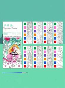 1set Children's Watercolor Coloring Book, Student Coloring And Drawing Book, Drawing And Coloring Paper, With Built-In Watercolor Paint Pens, Halloween, Thanksgiving And Christmas Gift Easter Gift,Back To School