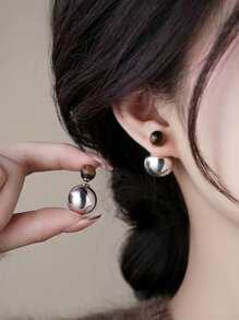 1 Pair Reversible Tiger Eye Stone Vintage Fashionable Casual Stud Earrings For Women, Suitable For Daily And Holiday Wear