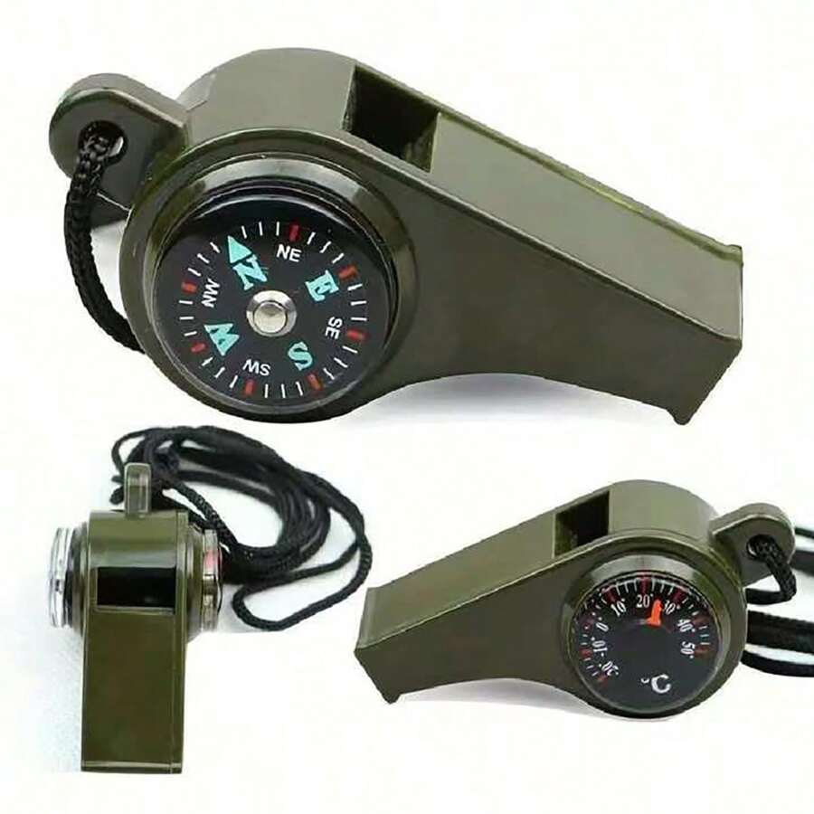 1pc 3 In 1 Emergency Survival Whistle,Compass,Thermometer,Referee Cheerleading Whistle,Sporting Goods,Camping Hiking Outdoor Tools,Outdoors High Decibel Portable Keychain Whistle Double Pipe Emergency Survival Whistle Multifunction Tools Camping Stuff