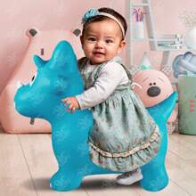 GRUPO CARNAVALLIA Montable Inflable Brinca Luz y Sonido Dinosaurio Triceratops - Verde Aqua - Ver 3