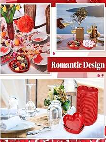 1/5pcs Red Heart Shaped Plates, Suitable For Cake, Snacks, Fruit, Kitchen, Wedding Event Decoration Valentine's Day - Red - View 10