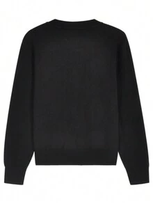 圆领简约设计百搭柔软舒适休闲日常女式开衫 - 黑色 - 查看 6