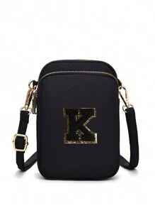 1个休闲时尚斜挎包，带手机袋和竖款零钱包，适合女孩、旅行、返校、送礼（包含DIY字母贴纸） - 黑色 - 查看 25