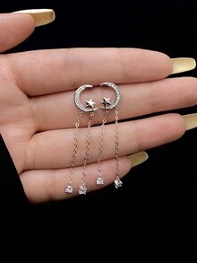 一对S925纯银星月耳环，简约优雅的休闲耳环，适合女性佩戴，高端珠宝礼品，适合日常佩戴和约会。 - 星月點點耳墜 - 查看 4