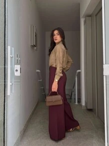 JEMMY MODA Women's LYOCELL Woven Wide Leg Pants, Casual Pocket, WITH BELT - 黏土紅 - 查看 4