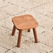 1pc Wooden Stool, Modern Walnut Color, Scandinavian Natural Wood Tone, Load-Bearing, Solid Wood Square Chair, Suitable For Home Office, Bedroom, Living Room, Kitchen, Bathroom, Entryway