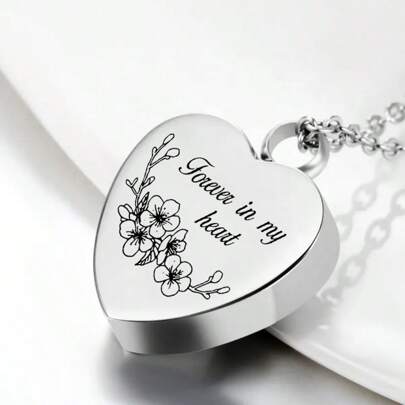 Heart Cremation Urn Necklace For Ashes Urn Jewelry,Forever In My Heart Carved Stainless Steel Keepsake Waterproof Memorial Pendant With Filling Kit