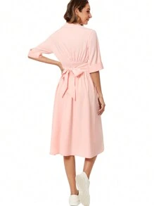 cimmuovere Rearside Draw-Cord Waist Sundress With Pockets, Lab//Nurse/Dental/Clinic/Beauty Salon/Psychologist Scrub Dress - Pink - View 2