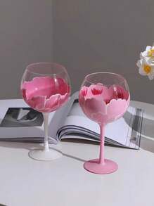 1pc Nordic Style Pink Floral Stemmed Glass Cup, High Aesthetic American Latte Coffee Cup, Creative Bowknot Home Beverage Mug, Holiday Gift, Birthday Bless, Party Supplies, Gift For Girlfriend/Boyfriend