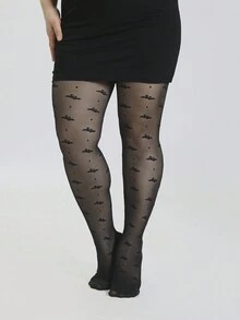 1pc Ladies Black Swan Jacquard Patterned Pantyhose, Sexy And Fashionable Plus Size Leggings - Black - View 1