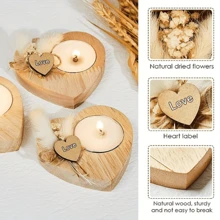 1pc Wooden Heart-Shaped Candle Holder, Gift For Weddings, Anniversaries, Thanksgiving, Valentine's Day, Comes With Dried Flowers