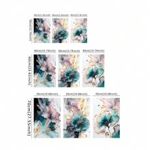 Set de 3 cuadros en lienzo con impresión botánica moderna, flores y hojas abstractas en rosa y azul, pintura de plantas nórdicas sencillas, arte de pared, decoración del hogar para sala de estar, dormitorio, pósteres con textura sin marco - Multicolor - Ver 2