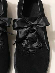 1 双纯色复古硬币设计系带儿童平底鞋 - 黑色 - 查看 8