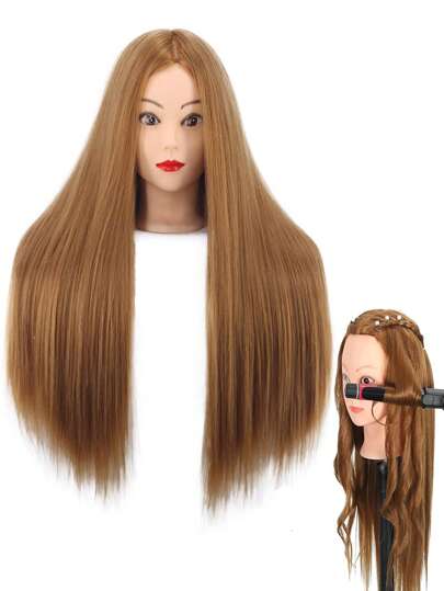 نموذج رأس تدريب تصفيف الشعر مقاس 26 بوصة، رأس مانيكان لصالون التجميل، رأس تدريب شعر مستقيم اصطناعي، رأس نموذج تصفيف الشعر لصالون التجميل، رأس دمية للممارسة الضفائر والتجعيد والقص، هدية عيد الميلاد