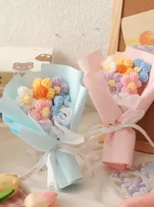 Handmade Crochet Flower Bouquet,Ideal Gift For Mother,Friends,Birthday And Anniversary,Home Table Wedding Party Gardening Decoration Crochet Flower Bouquet ,Handmade Gift ,Creative Woven Flowers ,Puffy Small Bouquet , Floral Decoration ,Gift ,Home Decoration