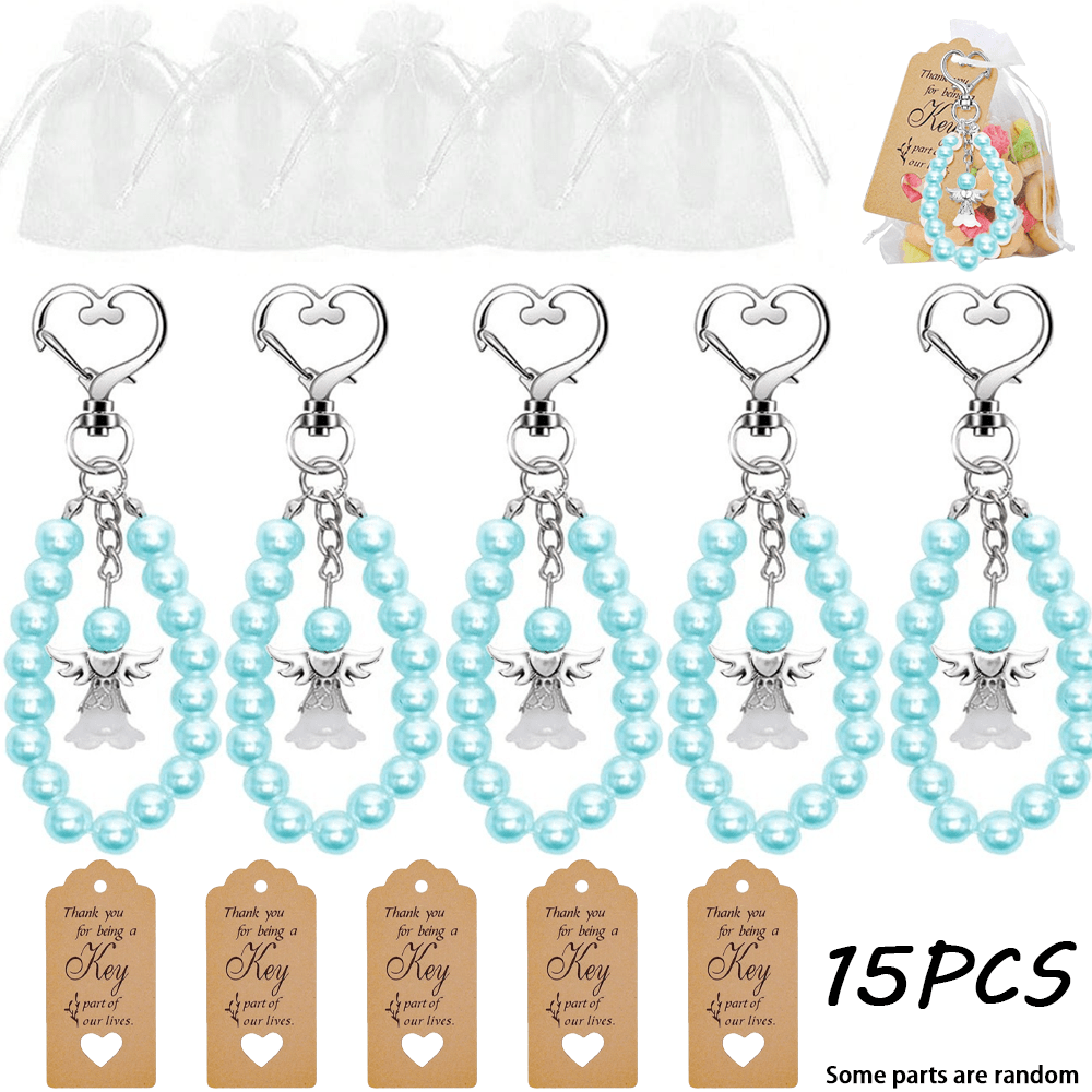 5sets Guardian Angel Keychains, Angel Pendant Keychains With Organza Bag And Baptism Tags, Baptism Wedding Guest Pendant Gifts, Wedding Souvenir Baptism Pendants, Suitable For Weddings, Valentine's Day, Party Gifts, (Keychain*5+Gift Strap*5+Card*5)