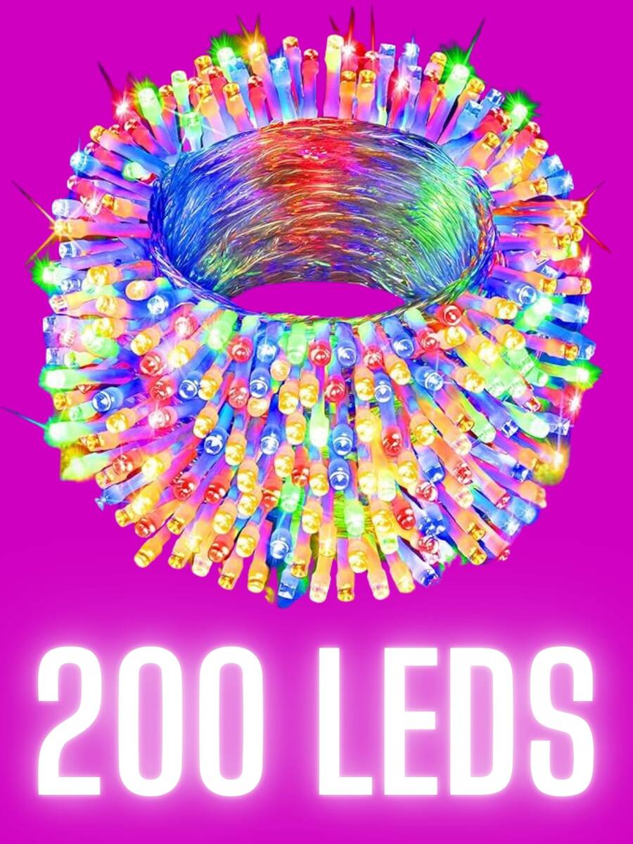 Serie Navideña de 200 Focos LEDs de 10 Metros con Luz Multicolor 8 Modelos de Iluminación  Ideal para Árbol de Navidad Acompañado de Esferas Navideñas Guirnalda Serie Lineal