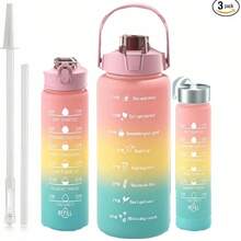 3pack 64OZ 26oz 9oz Water Bottles Set Sports, Leak-Proof Inspirational Water Bottle Cups With Drinking Time Straw, Fitness Bottle For Family, Office, Gym Outdoor Travel - Bộ cốc gradient ba màu-hồng - Xem 1