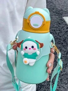 1 件/520ML（17.6 盎司）- 娃娃卡通水杯，可爱弹跳保温儿童水壶，带吸管杯，卡通动物肩瓶，一键防漏翻盖，四季保温儿童水瓶