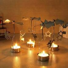 1pc Metal Hot Rotating Candle Holder Christmas Rotating Candle Holder Dinner Party Wedding Party Candle Holder Decoration Gift - Black - View 4