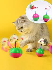 宠物不倒翁老鼠玩具猫玩具毛绒老鼠不倒翁猫玩具，羽毛棒宠物玩具，可互动玩耍（颜色和款式随机） - 彩色 - 查看 9