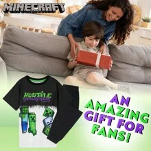 Minecraft Pyjama Set Lounge Wear Long Top T-Shirt And Bottoms PJ 5-14 Years Gift - Black - View 2