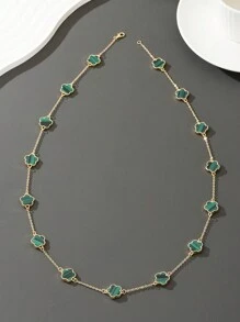 1 chiếc vòng cổ mặt dây chuyền cỏ bốn lá xanh thanh lịch, phù hợp cho phụ nữ kết hợp với trang phục hàng ngày - màu xanh lá - Xem 3