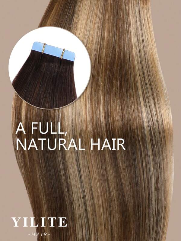 Yilite Real Human Hair Tape In Extensions Black 12-24Inch Double Sided Tape For Skin Weft Hair Extensions Tape In 20Pcs 50Gram Color P6/613/T4 Seamless Tape In Hair Extensions Straight Human Hair