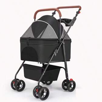 1pc Pet Stroller Suitable For Small To Medium Dogs, Metal Frame & Oxford Cloth Detachable & Foldable, Portable Dog Carrier Bag With Handle And Removable Tray