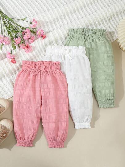 3pcs/Set Girls Casual Thin Pants, Kids Spring/Autumn Toddler Baby Girl Sporty Drawstring Trousers, Summer Outerwear Mosquito Proof Multi-Pack