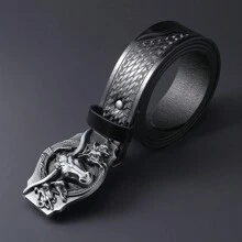 1 Piece Of Men's PU Material Belt, Western Cowboy Retro Belt, Men's Retro Style Imitation Belt, Unique Bull Head Buckle - Fashionable, Ideal Choice For Gift Giving Suitable For Teen Summer Casual Outdoor Athletic Or Vacation Travel Or Graduation Gifts Or Birthday Dress Accessories Or Daily Wear