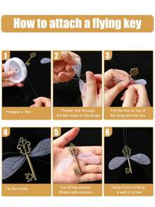 17pcs/8sets Keys Metal Pendants Vintage Skeleton Key Flying Key Pendant With Dragonfly Wings&1 Roll Thread,DIY Jewelry Show, Wedding Party & Indoor Decor,Decorative Pendants&DIY Craft For Jewelry Wedding Decorations Birthday Party Gifts Hanging Supplies - Multicolor - View 8