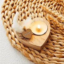 1pc Wooden Heart-Shaped Candle Holder, Gift For Weddings, Anniversaries, Thanksgiving, Valentine's Day, Comes With Dried Flowers