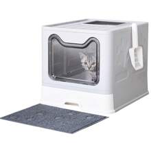 1pc Stainless Steel Foldable Drawer Cat Litter Box With Cat Face Design, Pet Supplies - Multicolor - View 9