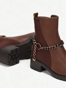 Women's Zipper Ankle Boots, Minimalist & Practical, Multi-Functional - Brown - View 2
