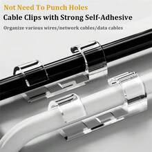 20 Pieces Set Of Adhesive Cable Clamps, Transparent Wire Brackets For Power Cord Management, Plastic Cable Organization Clamps For Walls And Under Tables, Adhesive Hooks, Towel Hanger Rack, Bedroom Wall Decor, Hangers, Hooks, Hanger, Back To School, Shelves, Organization And Storage, Key Holder, Key Holder Wall, Key Hanger, Sticker Hook, Door Hanger, Room Decor Bedroom, Kitchen Accessories - Clear - View 5