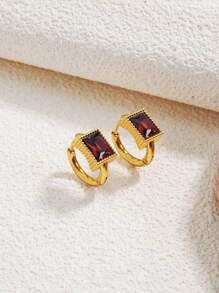 1 Par de Brincos de Argola de Aço Inoxidável Luxuosos e Elegantes com Decoração Cúbica de Zircônia Quadrada e Vidro, Adequado para Mulheres Usarem em Eventos Formais ou Looks da Moda, Também um Ótimo Presente para Ela