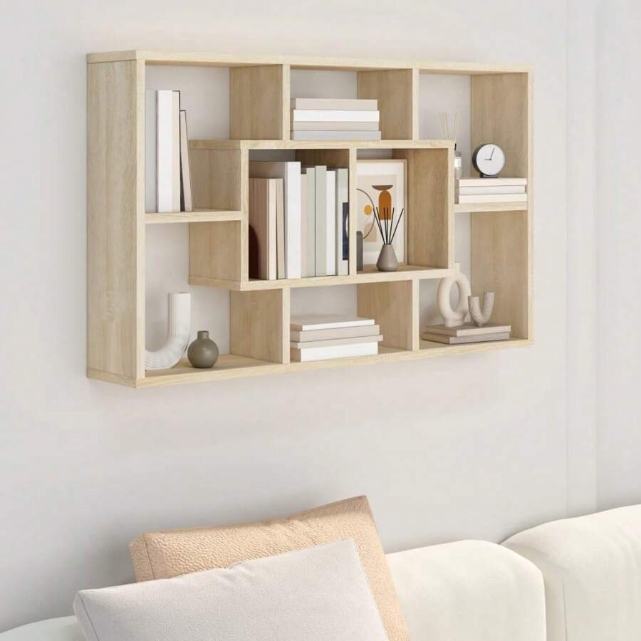 Sonoma Oak Wall Shelf Engineered Wood Storage Solution 82.5 Cm Modern Home Decor - Brown - View 1
