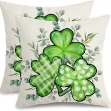 2 PIEZAS Funda de almohada del Día de San Patricio, decoración con encantos de trébol bendición afortunada, decoración primaveral, funda de almohada para sofá (verde), una sola cara sin almohadas