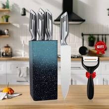 6PCS Star Series Kitchenware Set, German High Carbon Stainless Steel Forging, Chef's Knife, Bread Knife, Universal Knife, Star Series Knife Holder, Gift Multi-Purpose Peeler, Integrated Design Knife Body, Comfortable And Durable Grip, High Appearance Level Of Kitchen Supplies! - 銀色 - 查看 1